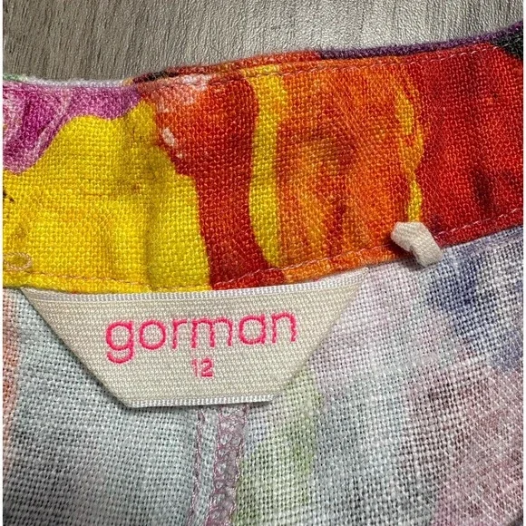 Gorman Bright Colorful 100% Linen Pants Wide Leg Crop Women's 12 - Picture 4 of 14